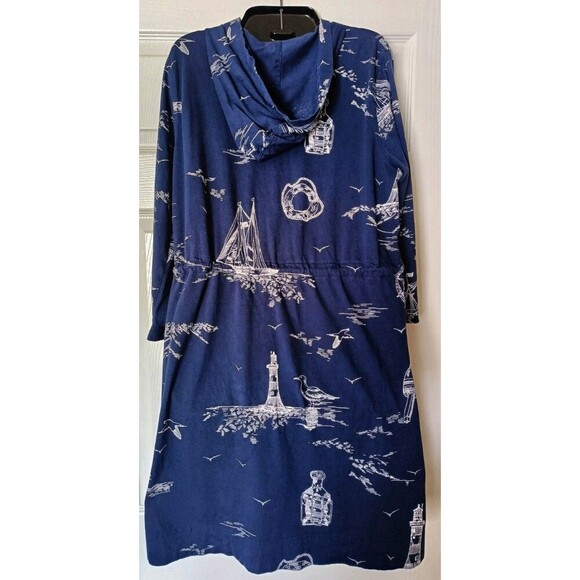 Lands End Dress Cover Up Sz Medium Hooded Drawstring Pockets Full Zip  Nautical - Picture 2 of 10